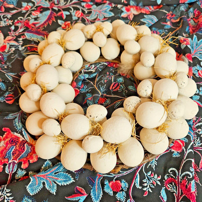 9  Artificial Easter Egg Spring Wreath White Lightly Speckled