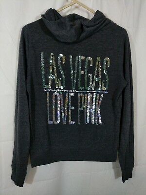 VICTORIA'S SECRET SUPERMODEL PINK BLING SEQUIN LOVE PULLOVER TUNIC HOODIE XS M