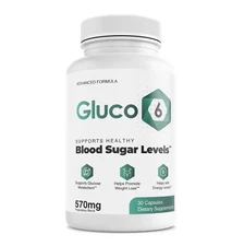 Gluco 6 Blood Sugar Support Supplement Healthy Glucose Weight Loss - 30 Capsules