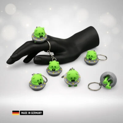 MARKENLOS Alien Untertasse UFO Schlüsselanhänger Figuren Tiere Wesen - mit Kette & Ring
