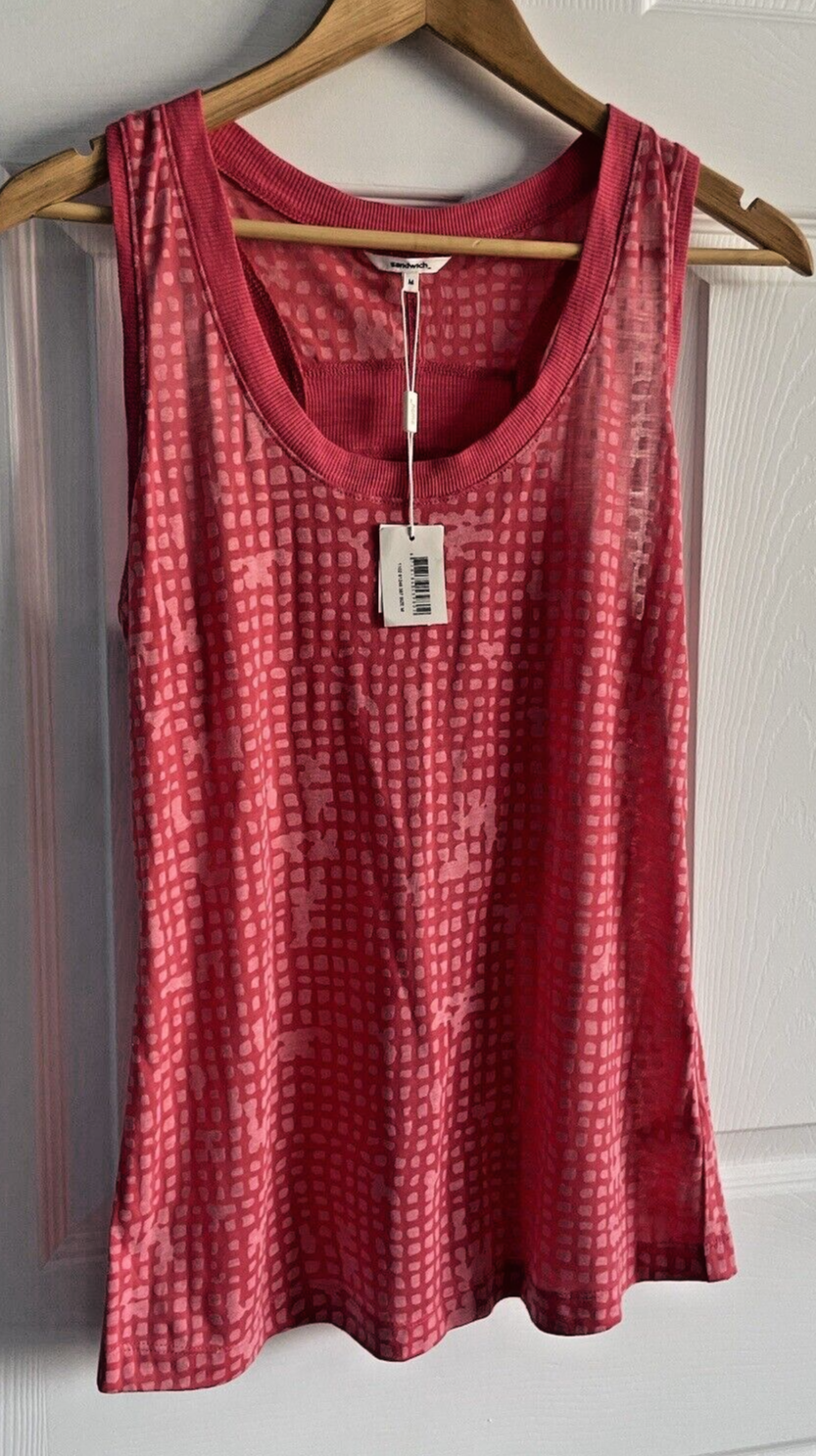 Vest Tank Top Abstract Sports Casual BNWT M UK 10 - 12 SANDWICH Pink Lightweight-image