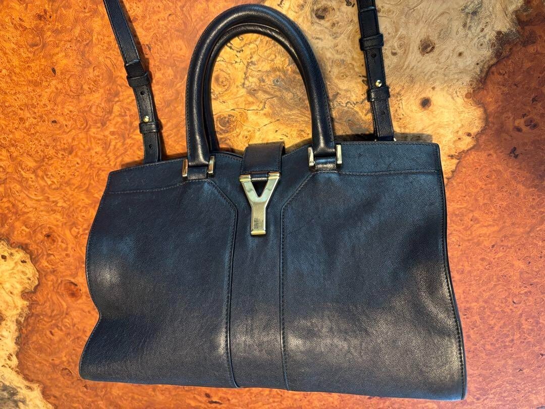 Borsa a tracolla Yves Saint Laurent YSL Cabas chic pelle blu navy autentica F0214827