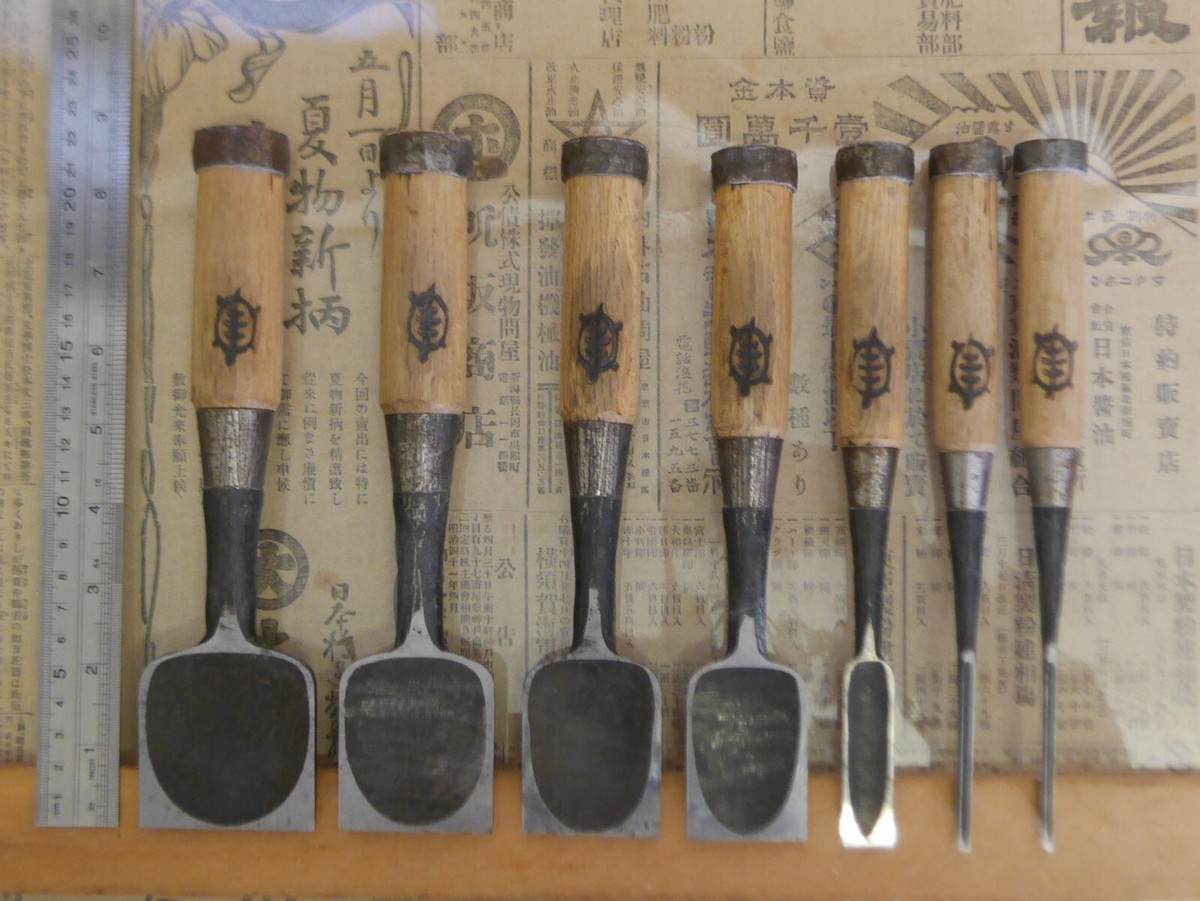 RARE! JAPANESE CHISEL BladeWidth(55,48,42,37,15,4,3mm) Hammer mark finish a956 RARE! JAPANESE CHISEL BladeWidth(55,48,42,37,15,4,3mm) Hammer mark finish a956