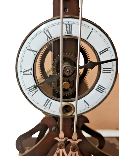 Large Very Interesting Scissors Skeleton Clock With Matching Dome - Bild 8 von 13