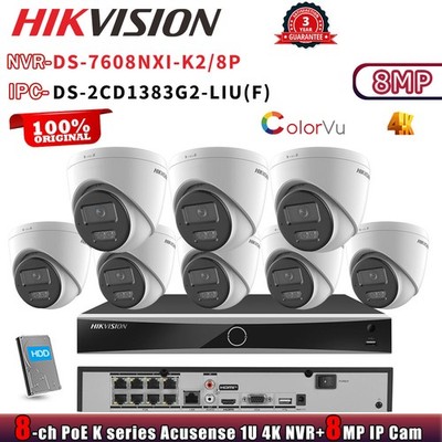 HIKVISION AI Acusense 8CH NVR DS-7608NXI-K2/8P ColorVu 8MP 4K IP Camera Systems