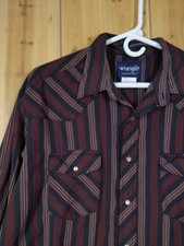 VTG Wrangler Western Shirt Mens XL Black Red Pearl Snap Long Sleeve Cowboy