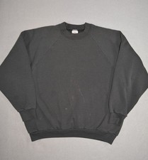 Vintage Sweatshirt Blank Mens XL Faded Black Raglan Crewneck Pullover Distressed