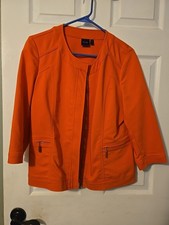 Rafaella Women's3/4 Sleeve Coral/Orange Cotton/Polyester Zip Up Blazer