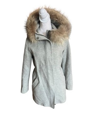 Weekend Max Mara Virgin Wool Fur Hood grey Jacket US Size 4 Small