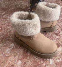 NEW ZARA FAUX FUR BEIGE SUEDE ANKLE BOOTS SIZE 35/ US 5 , 79