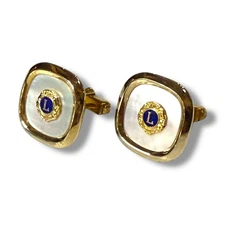 VTG Anson Cufflinks Mens 10kt Gold Plate Mother of Pearl Lions Club Acid Tested