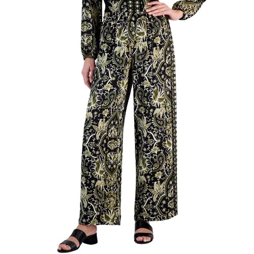 JM Collection Women's Medallion Melody Wide-Leg Satin Pants – Deep Black Combo - Picture 1 of 4