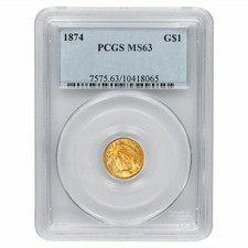 1874 Indian Princess Head $1 PCGS MS 63