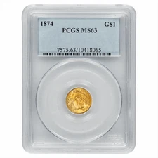 1874 Indian Princess Head $1 PCGS MS 63