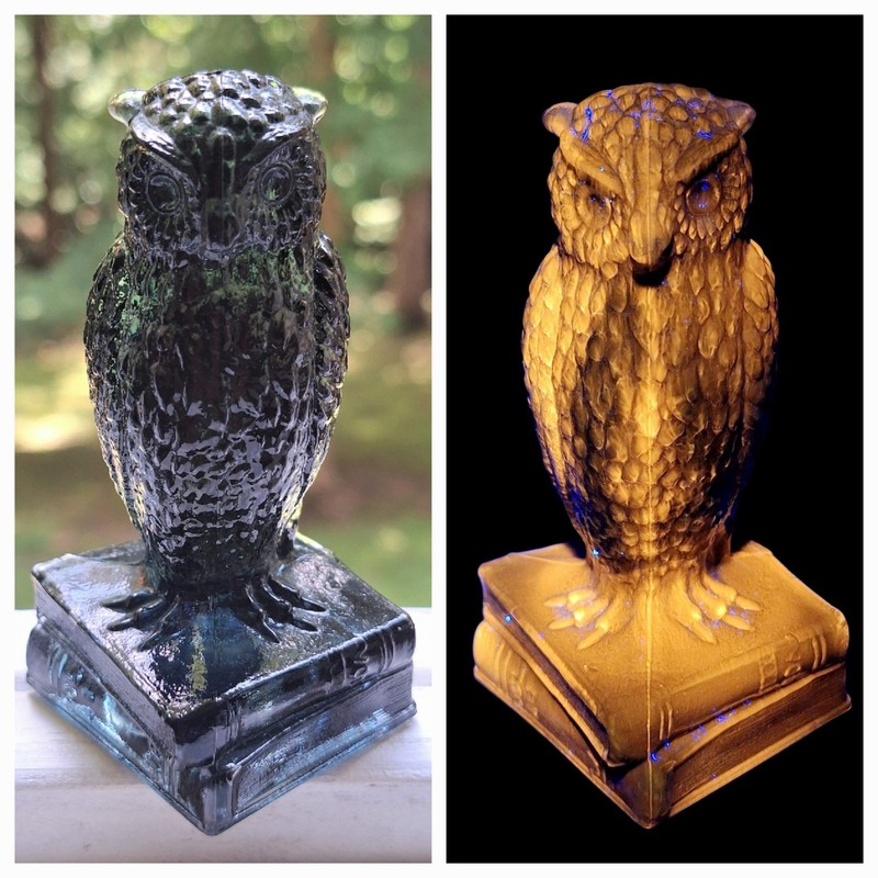 Vintage Degenhart Glass Owl Periwinkle Blue Translucent Cadmium Selenium UV Glow