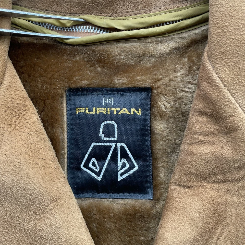 Chaqueta de Gamuza Puritana Para Hombres 42 100% Cuero Forrada Piel Madera Botón Western Boho Años 70 Foto 3 de 4