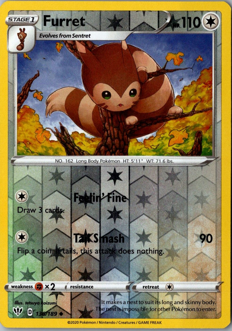 Furret Reverse Holo 136/189 Uncommon Darkness Ablaze Lightly Played Pokemon Card