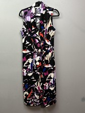 Dana Buchman Dress Womens Medium Black Multicolor Abstract Tie Waist Sleeveless