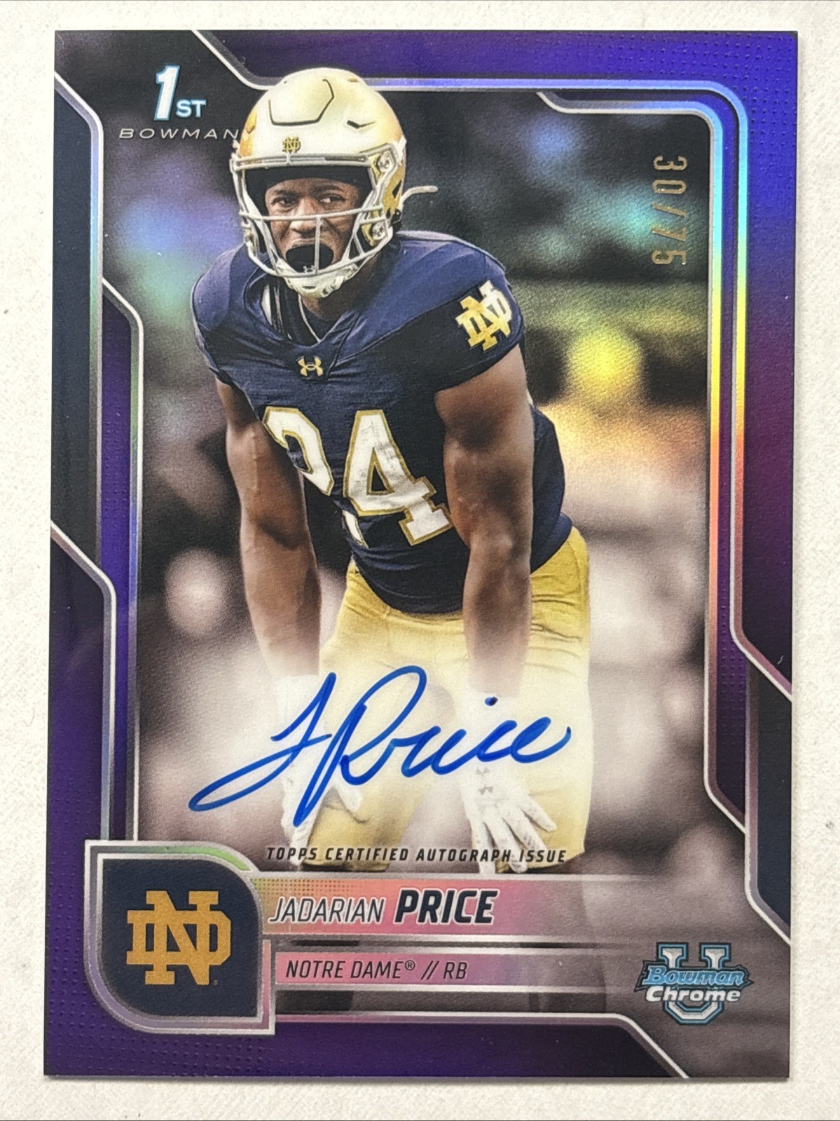2025 Bowman Chrome U Football 1ST JADARIAN PRICE Purple Auto  /75 #117 ND