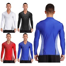 Men Mens T-shirt Cha-cha Tops Latin Dancewear Ballroom Shirts Stage Dance Side