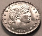 1892 Barber Liberty Half Dollar, Uncirculated, Better Date Silver 50C Coin