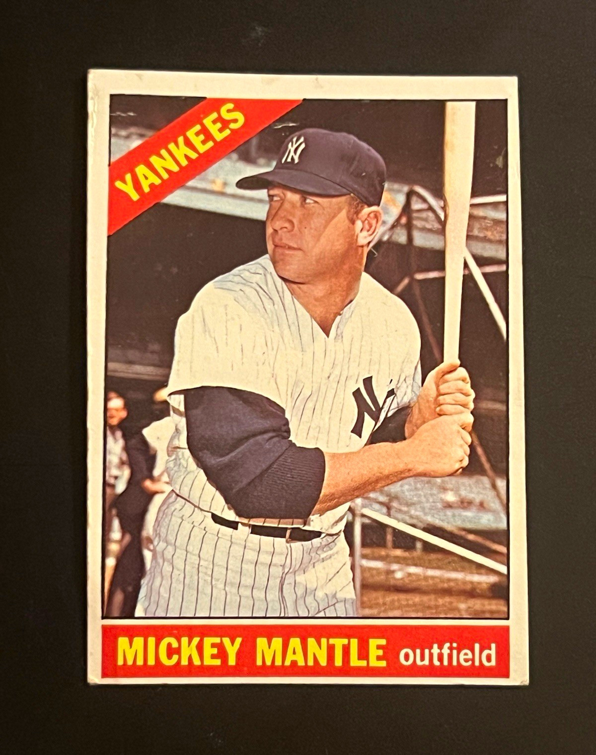 1966 Topps Mickey Mantle #50 Yankees HOF Baseball Card Raw, Back Crease