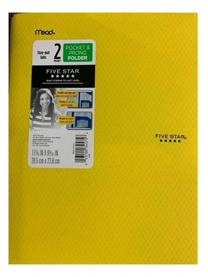 Mead Plastic Stay Put 2 Pocket 3 Prong Folder School Office Yellow 1 PCS - Image 1 of 2