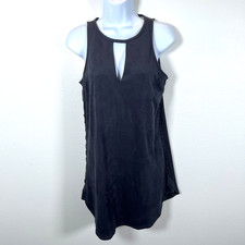 Black Swan Womens Faux Suede Mini Dress Sz M Charcoal Gray Lace Up Sides Edgy
