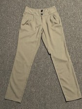 S Beige Tapered Dress Pants Pleated Stretch Elastic Thick Waist Line Light