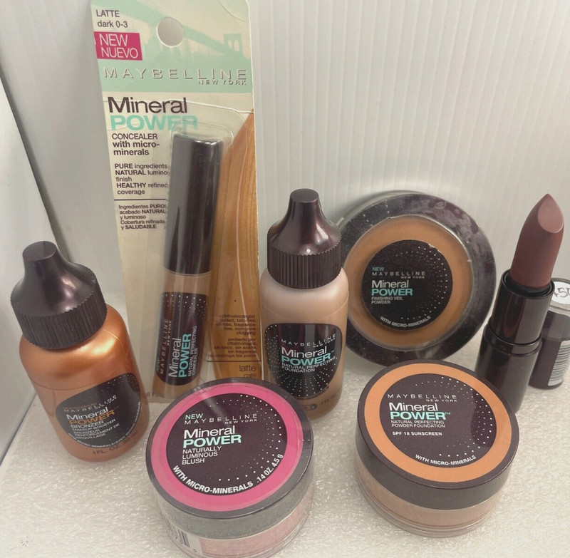 MAYBELLINE 7 PC MINERAL POWER Foundation Bronzer Concealer Blush Finishing Veil+