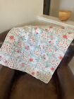 Custom Hand Made Coral and Aqua Floral Pattern Rag Quilt Baby Blanket 38" x 32"