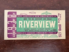 Original Vtg 1938 Riverview Amusement Park Chicago Admittance Ticket Admit One