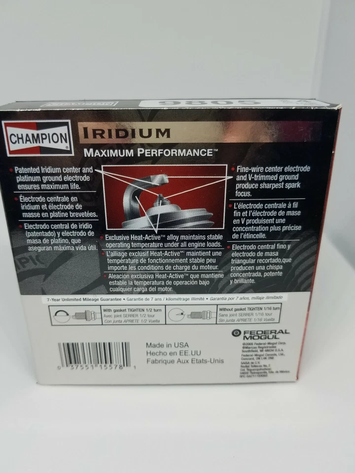 Pacote com 4 velas de ignição Champion 9805 Premium Iridium; 9805, nova em folha - Imagem 3 de 4