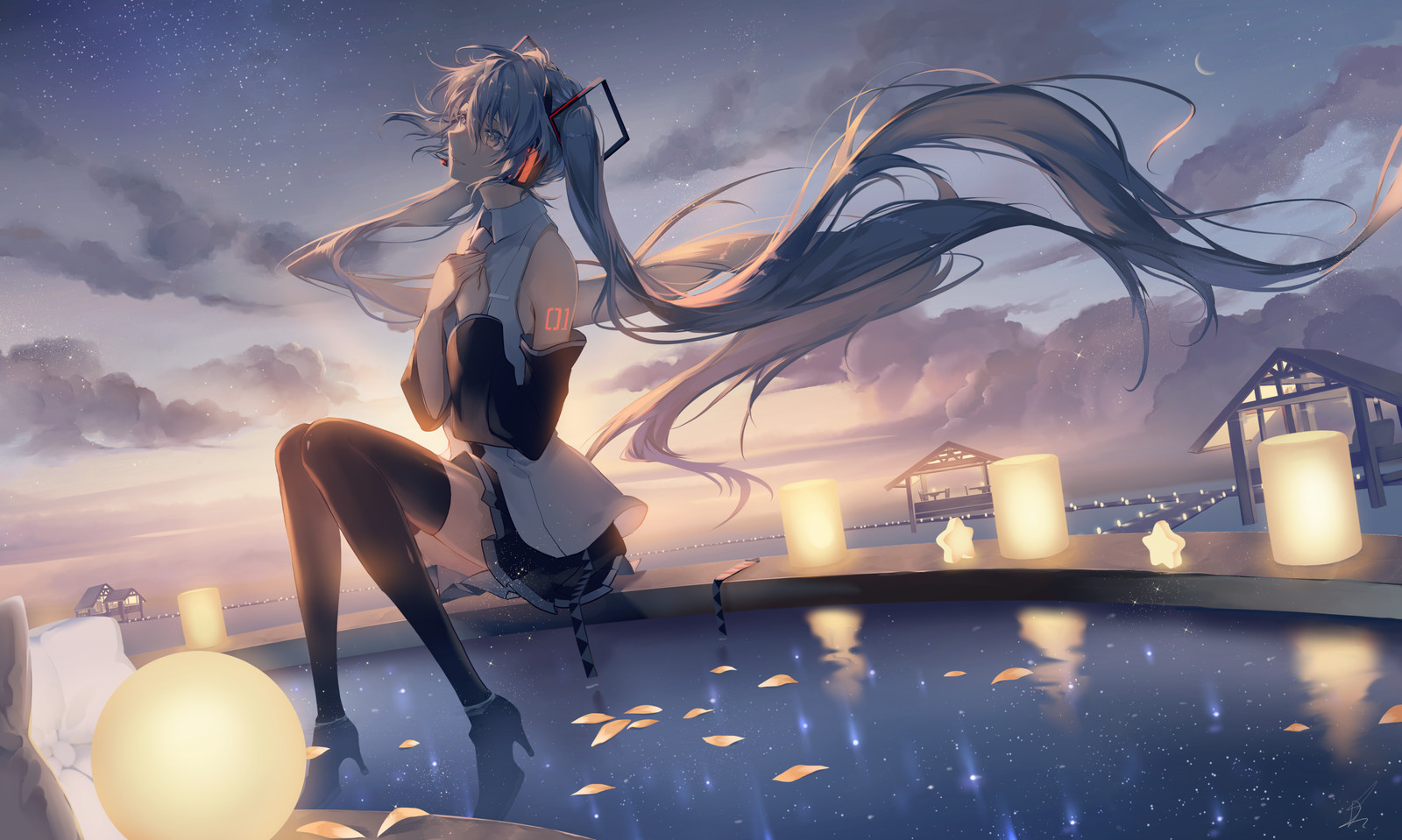 Anime hatsune miku vocaloid long hair twintails windy Playmat Gaming Mat Desk