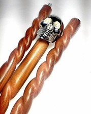 Handcrafted Walking Cane Wooden Silver Skull Folding Walking Stick 36 Inches