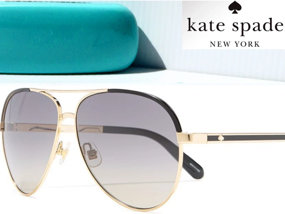 NEW KATE SPADE Amarissa Gold Black 59mm Aviator Gray Gradient