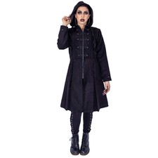 Poizen Industries Haunt Coat Black Ladies Goth Emo Punk Tie Up Lace Alternative