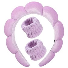 Spa Headband for Washing Face, Velvet Makeup Headband, Bubble Skincare Purple