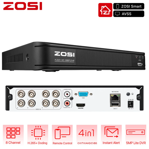 ZOSI 5MP Lite 8CH H.265 DVR Work with 2MP Analog 24/7 Record