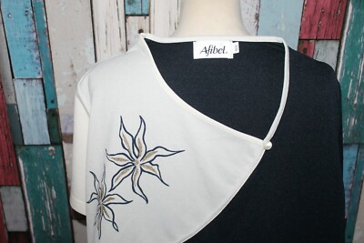 Tunique Courte Femme Afibel Taille 50/52 – Motif Floral Crème Et Bleu Marine, Viscose, Parfait état