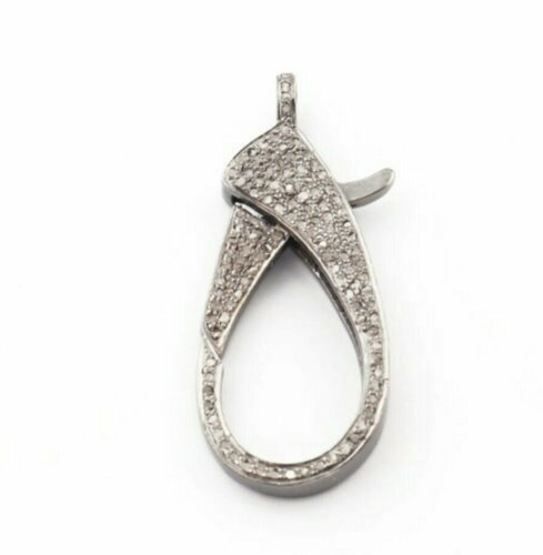 Pave Diamond Lobster Clasp 925 Silver Lobster Claw Clasp Findings Clasp Lock RT7 - Picture 6 of 12