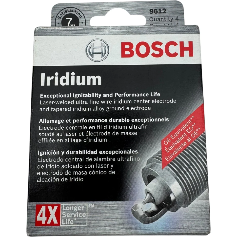Свеча зажигания оригинальная тонкая проволока двойной иридий Bosch 9612 подходит для CADILLAC CIMARRO - 4 шт. в упаковке - Изображение 2 из 4