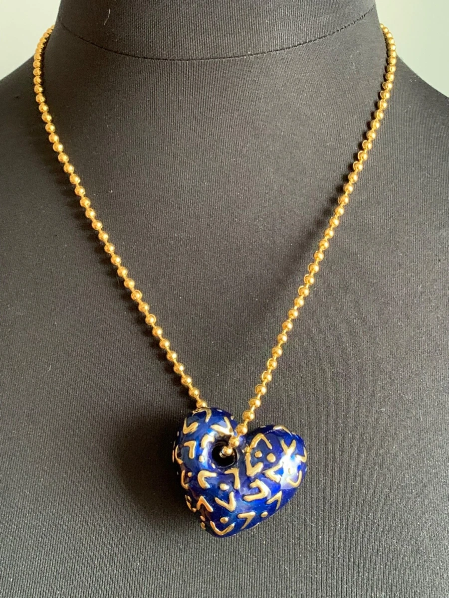 Blue enamel heart necklace outlet