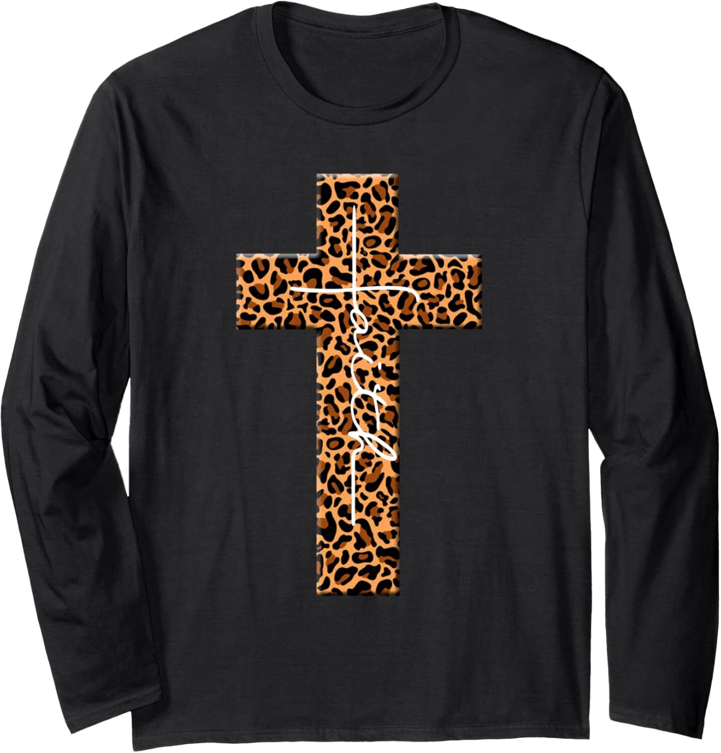 faith cross leopard christian for men women kids Long Sleeve T-Shirt