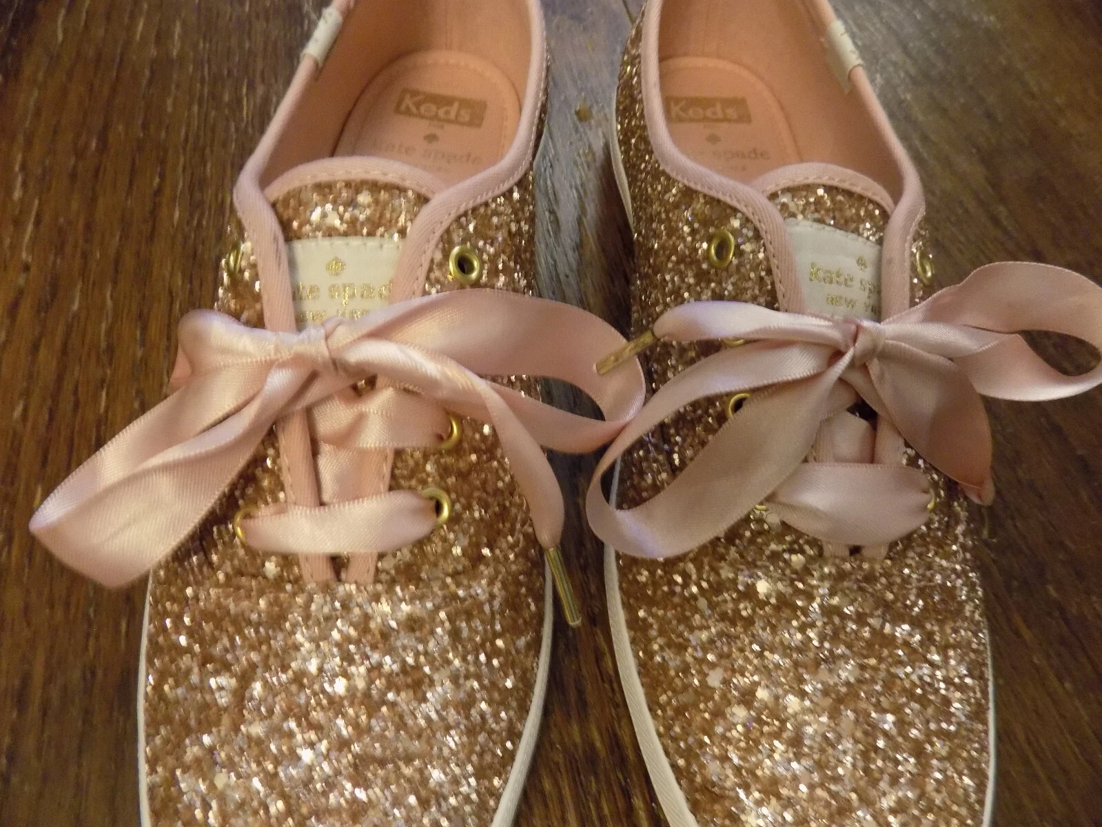 Sneakers Keds Champion Kate Spade X Glitter rosa oro rosa taglia 8 lacci raso nuove
