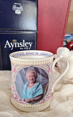 Gedenktankard Königin Mutter 100. Geburtstag. Aynsley feiner Knochenchina