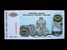 Kroatien / Serbien  100.000.000 Dinara  1993  uncirculiert !!