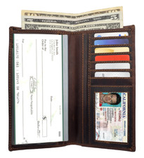 Hunter Brown RFID Blocking Genuine Leather ID Card Checkbook Cover Holder Thin W