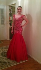 Red and pink crystalled Sherri Hill couture gown size 6