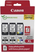 3 Canon Druckerpatronen Tinte 2X PG-545 Xl Bk / CL-546 Xl Tri-Color Photo Value